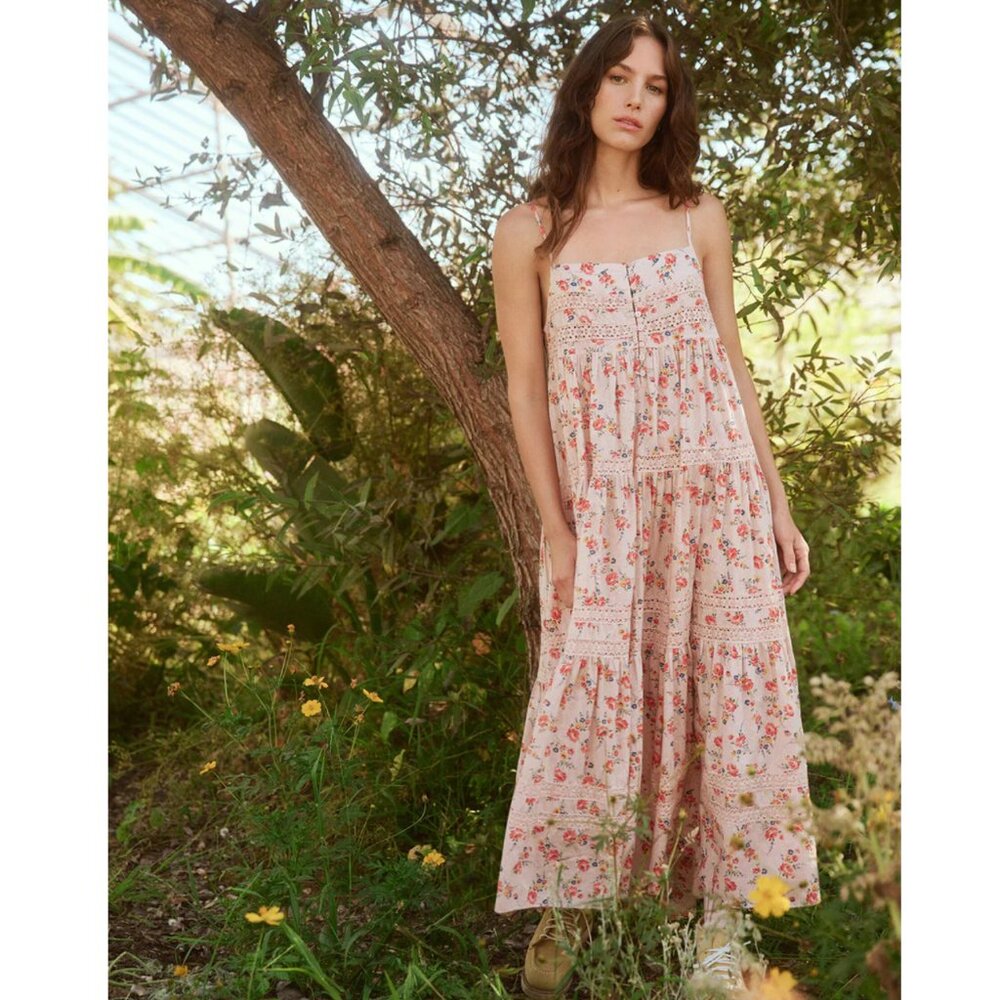 THE GREAT The Serenade Dress Women’s 0 XS Pink Floral Sleeveless Boho Maxi Dress
